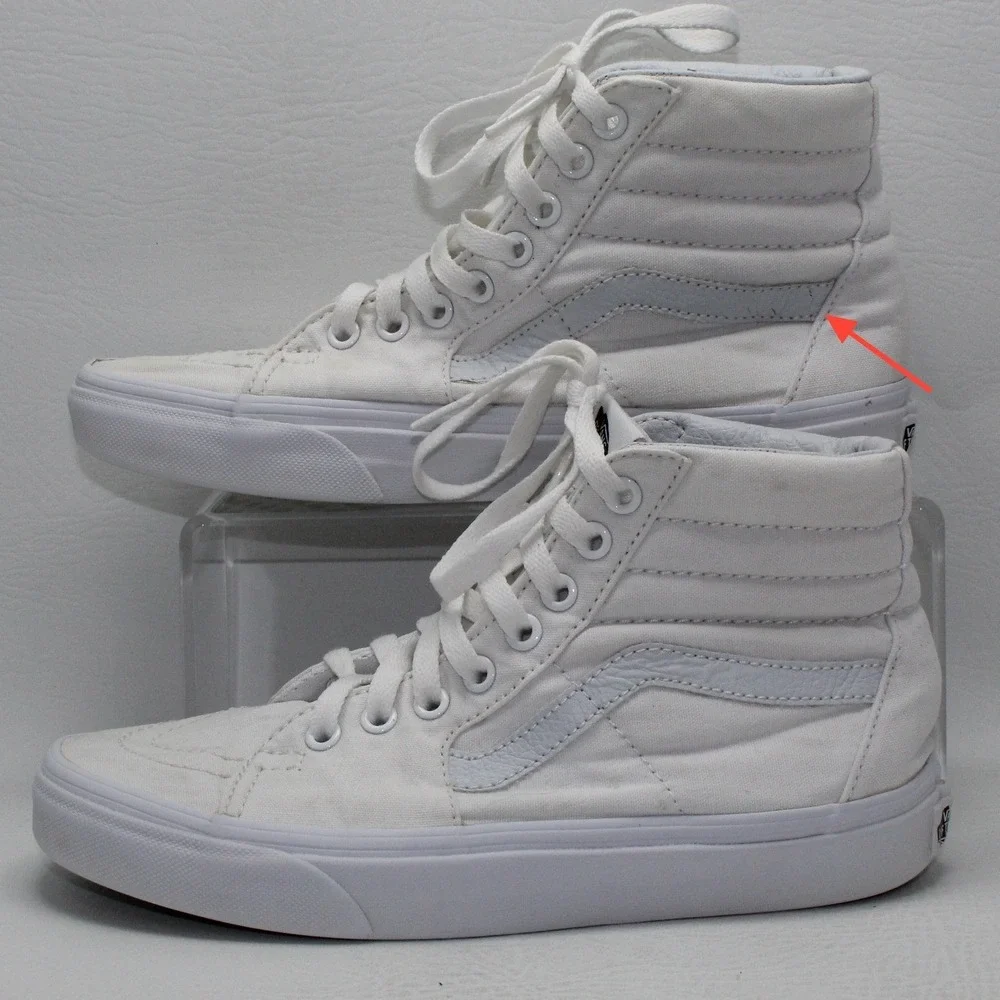 Vans Sk8-Hi High Top Sneakers White Canvas Leather Mens 5.5 Womens‎ 7.0 500714
